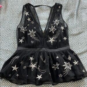 Express Black Star Embellished Crop Top